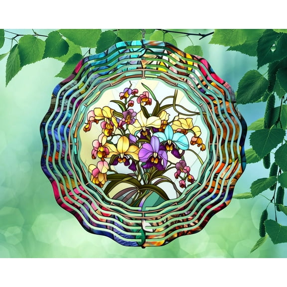 10 Inch Stained Glass Look Iris Flowers Hanging Wind Spinner Yard Decor Aluminum Sublimated Garden Art Indoor Outdoor 3D Kinetic …