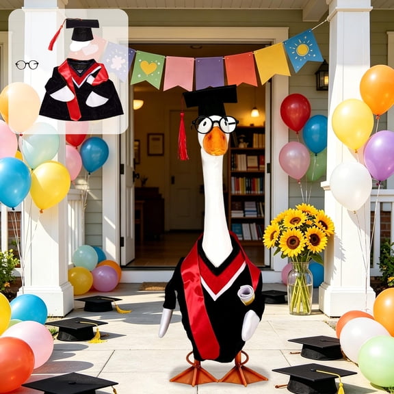 4 Piece Graduation Themed Porch Goose Outfits With Gown Cap Glasses And Diploma Scroll For 19-23 Inch Statues Graduation Season Front Porch Decor