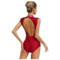 thumbnail image 3 of Kaerm Womens Rhinestones Gymnastics Ballet Dance Leotard Figure Skating Mock Neck Backless Bodysuit Burgundy XL, 3 of 6