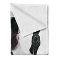 thumbnail image 2 of Pug Soft Flannel Fleece Throw Blanket, Looking Pug Victory Sign with Both Paws Wearing Cool Black Sunglasses Animal Fun, Cozy Plush for Indoor and Outdoor Use, 60" x 80", Black White, by Ambesonne, 2 of 5