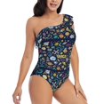 thumbnail image 3 of Easygdp Colorful Space Women's One Shoulder Ruffle Monokini Bathing Suits with Removable Chest Pad, Quick Drying - Medium, 3 of 8