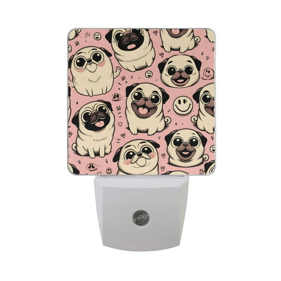 Happy Pug Dog Night Light 2 Pack LED Nightlight Plug into Wall Dusk to Dawn Sensor Soft White