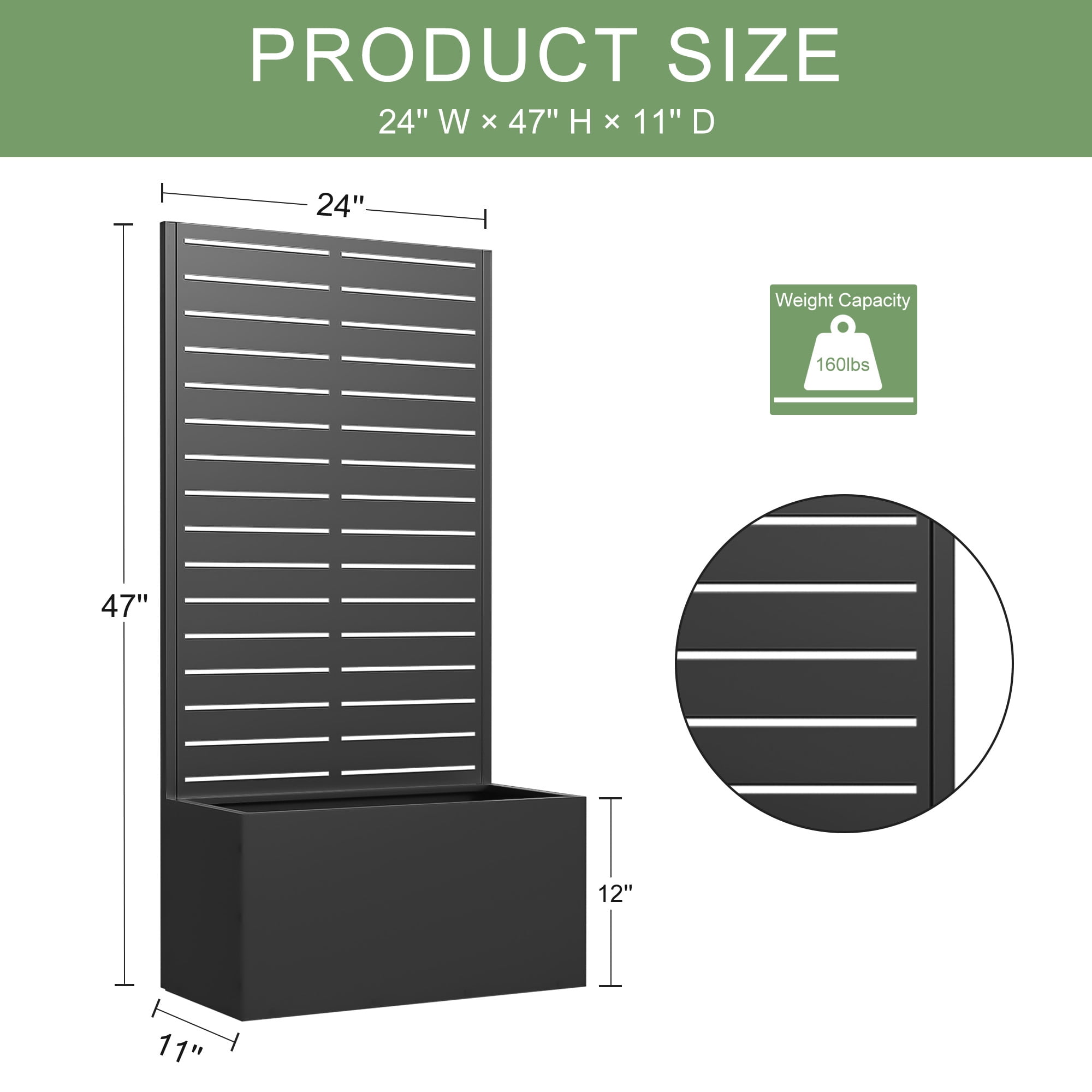 MAYEERTY 2-Set 47*24" Outdoor Black Metal Planter Box with Trellis for Climbing Plants, Louvered Panel
