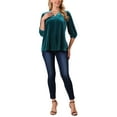 thumbnail image 2 of INSPIRE CHIC Women's Velvet Tops V Neck 3/4 Puff Sleeve Fall Winter Trendy Casual Tunic Blouse Loose T-Shirt XL Peacock Blue, 2 of 6