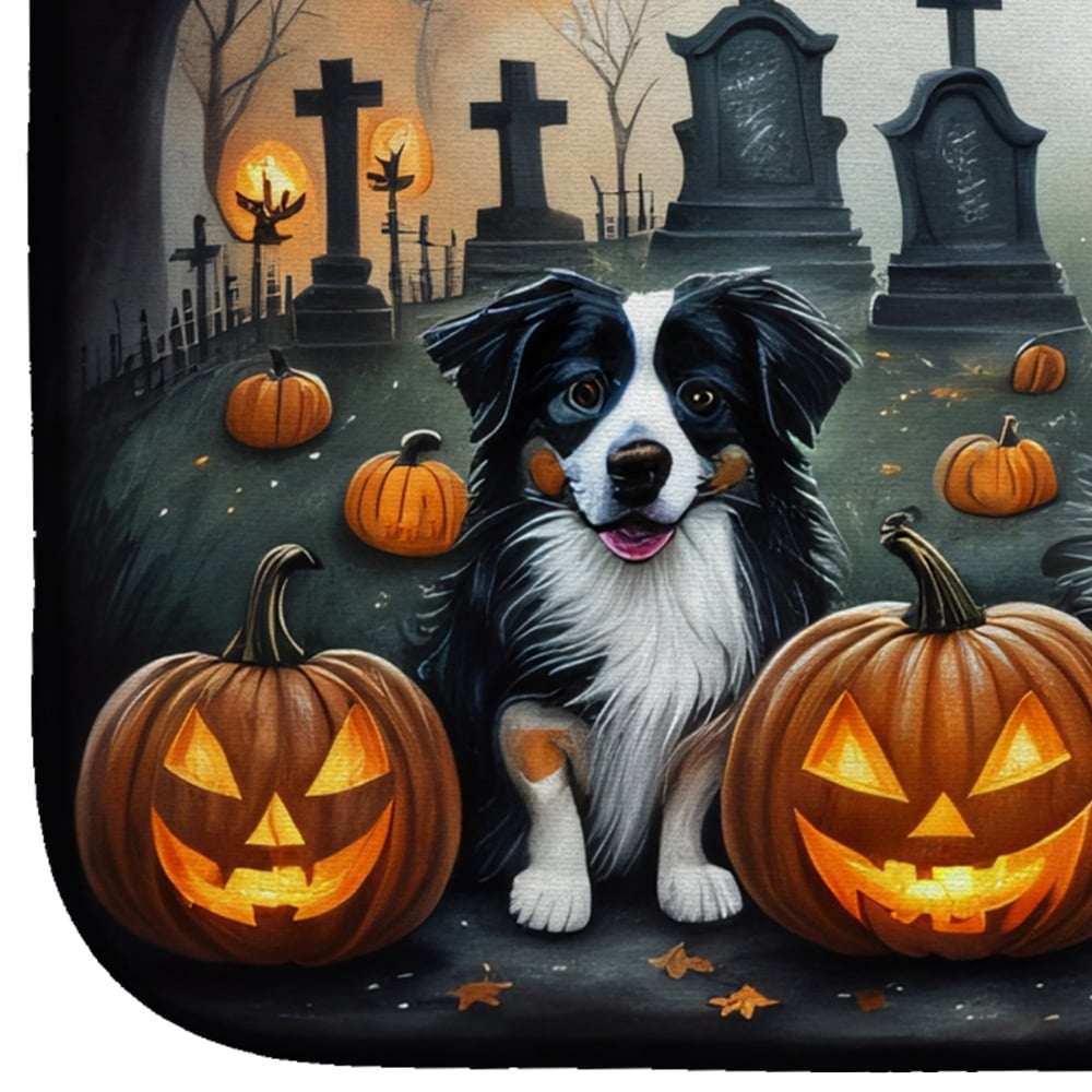 Australian Shepherd Spooky Halloween Dish Drying Mat 14 in x 21 in