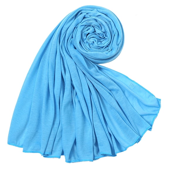 Elegant Jersey Knit Scarf for Women Solid Color Long Wrap Shawl Versatile Stretchy Headscarf Sky Blue