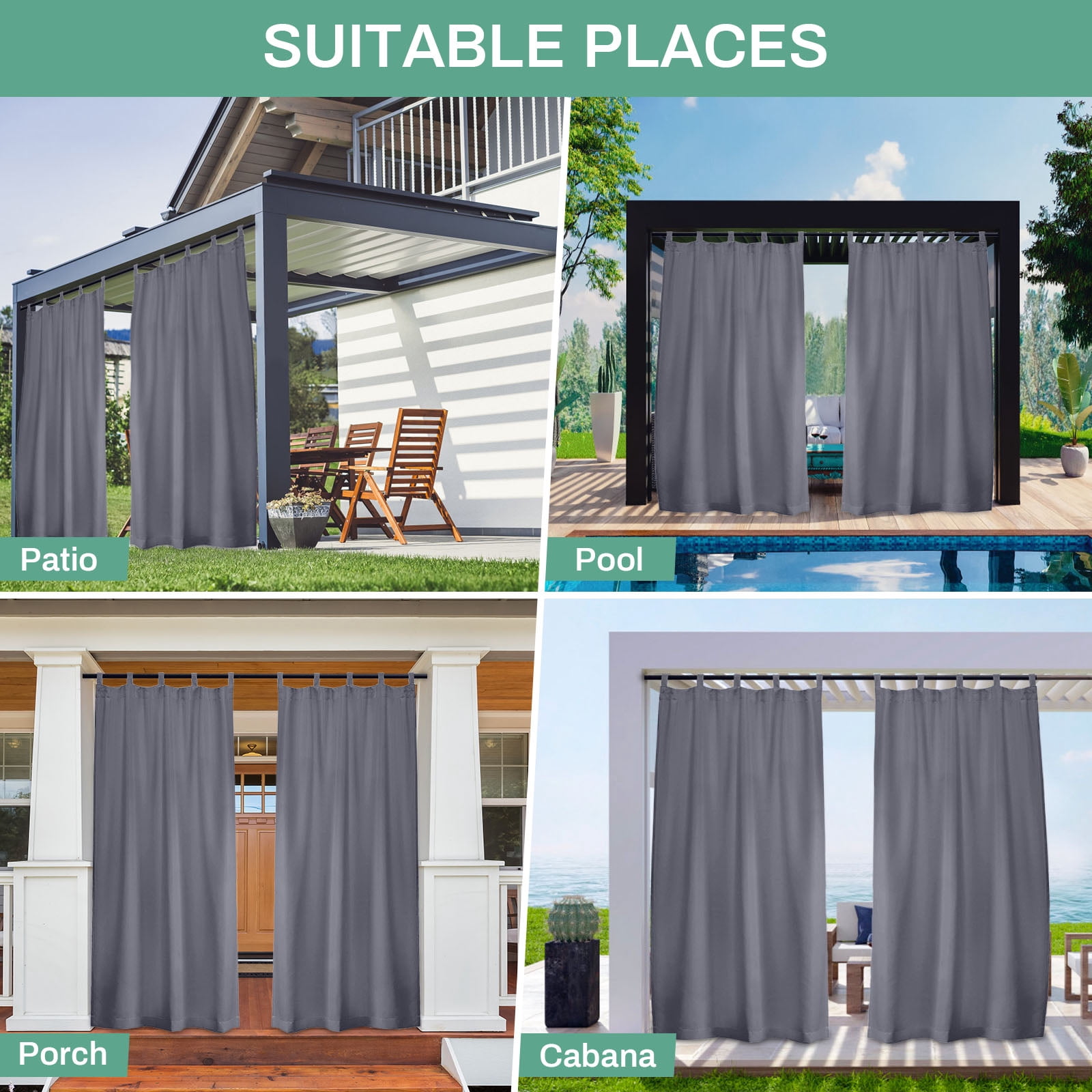 DONGPAI Outdoor Patio Curtains Waterproof 52" x 84" Blackout Tab Top Privacy Thermal Insulated Curtains for Pergola Porch, 1 Panel, Dark Gray