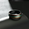 thumbnail image 4 of 1 piece of 8 mm black wooden design blue -green protein stone design men's tungsten steel ring,Blue,7, 4 of 9