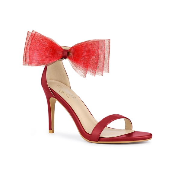 BLISSFUL STEP Women's Open Toe Ankle Strap Bow Tie Stiletto High Heels Sandals Red 11