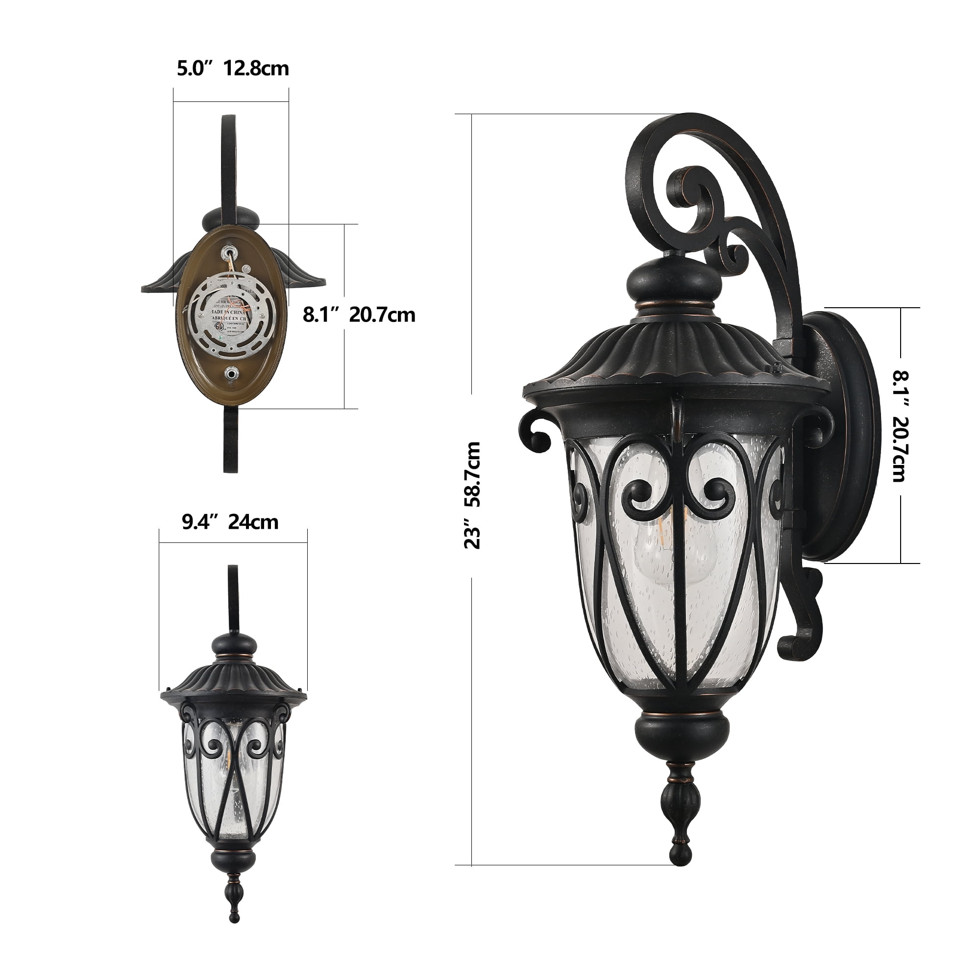 23.1" Outdoor Porch Light with Wall Mount - Antique Bronze Exterior Wall Sconce Lantern for Garage, Patio, and Entryway Lighting