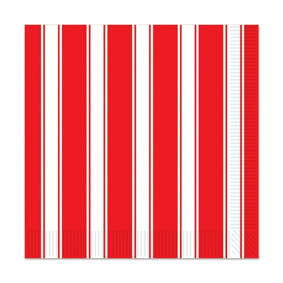 Club Pack of 192 Red and White Striped Disposable Luncheon Party Napkins 5"