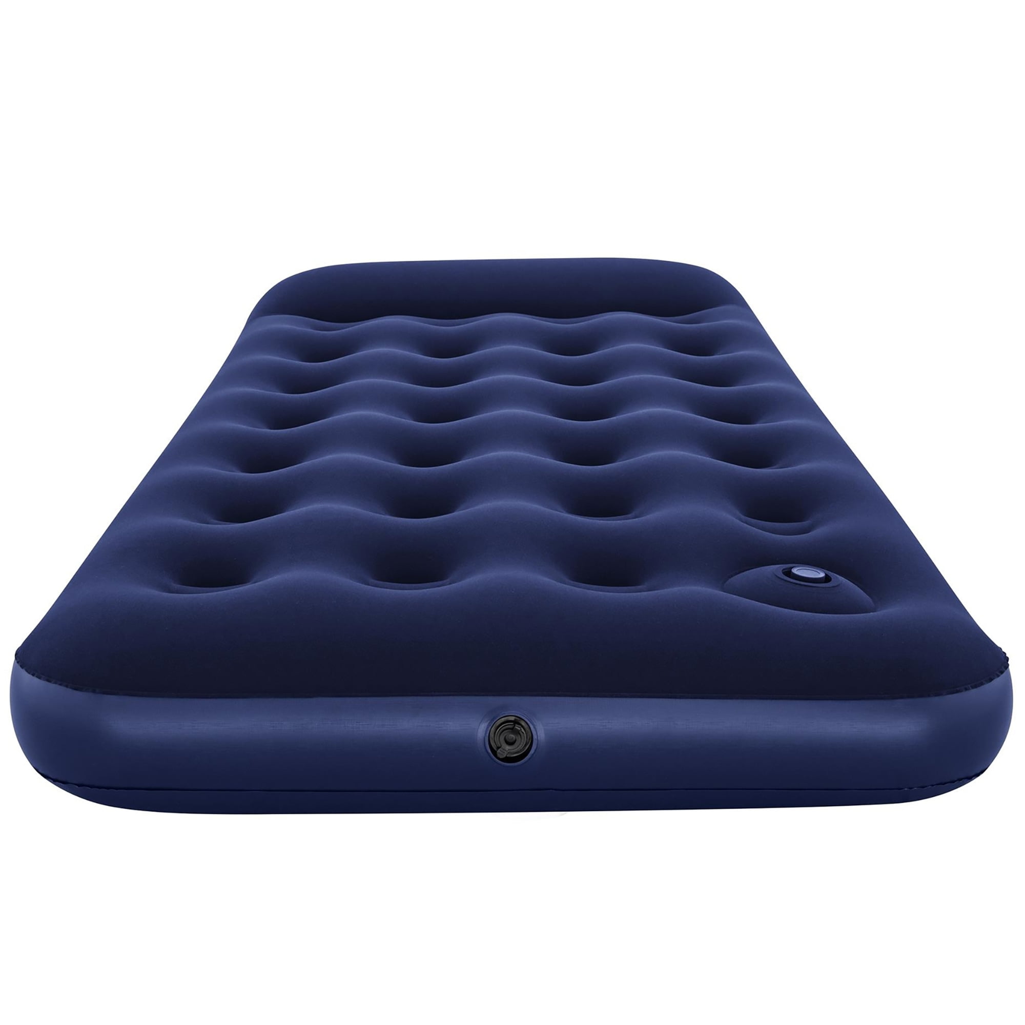 Bestway: Twin Flocked Air Bed - Blue, Inflatable Mattress, 74x39x11", Built-In Foot Pump & Pillow, Coil Beam Support Construction, Plush Top, Outdoor