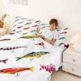 thumbnail image 3 of Feelyou Colorful Cartoon Fishing Full Size Sheets for Kids Boys Girls, Retro Fish Hook Bed Sheets, 4 Pieces, 3 of 5