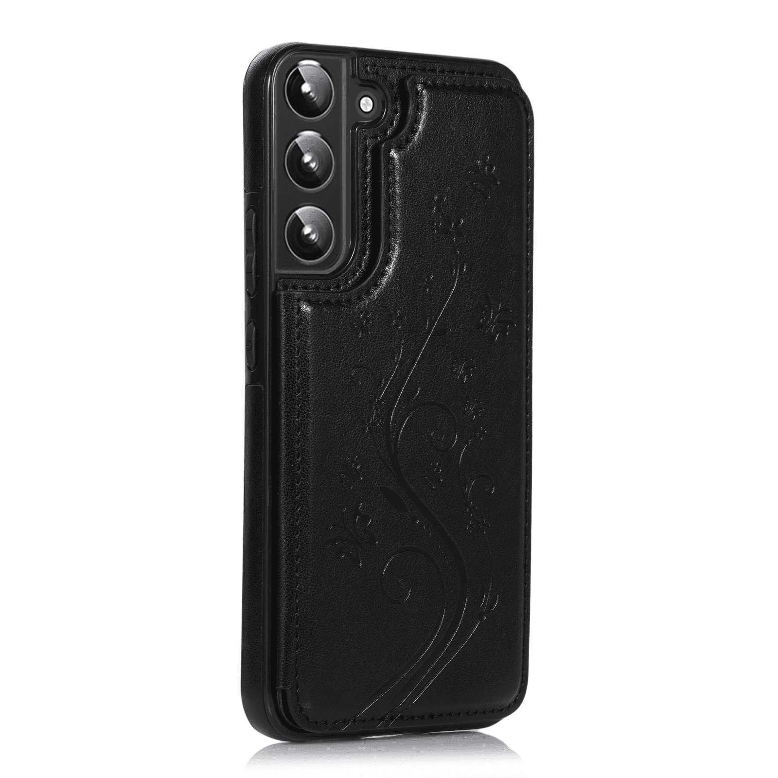 Asuwish Compatible with Samsung Galaxy S22 5G Wallet Phone Case Tempered Glass Screen Protector and Flower PU Leather Credit Card Holder Stand Cell Cover for S 22 22S 4G G5 6.1 inch Women Men Black