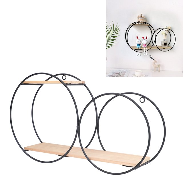 Estante Redondo Firmemente Soldado, Doble Uso, Fuerte Capacidad De Carga, Círculo, Estantes De Pared De Madera Y Metal Para Dormitorio, Casa De Té