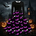 thumbnail image 2 of Karymi Sundress Halloween Print Swing Midi Dress, Solid Crew Neck Long Sleeve Satin Bow Waist Vintage A Line Party Costume Dress Easter Dresses for Women, 2 of 6