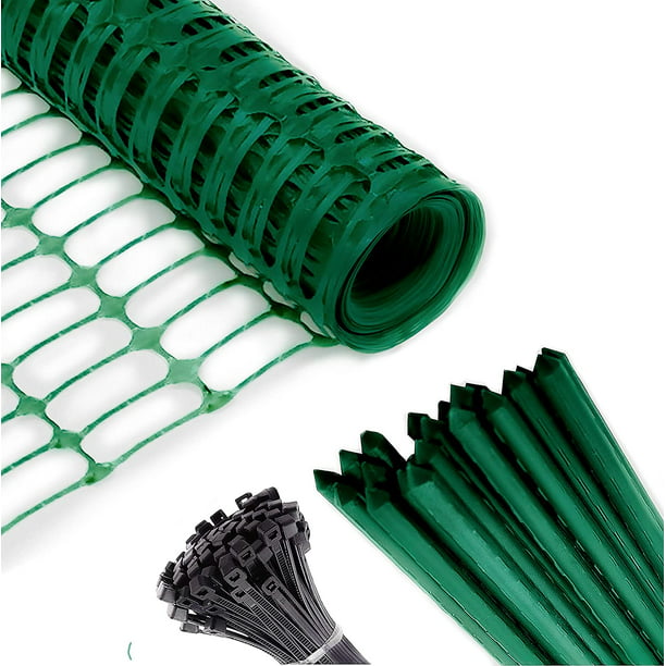 Safety Fence + 25 Steel Plant Stakes, Extra Strength Mesh Snow Fencing ...