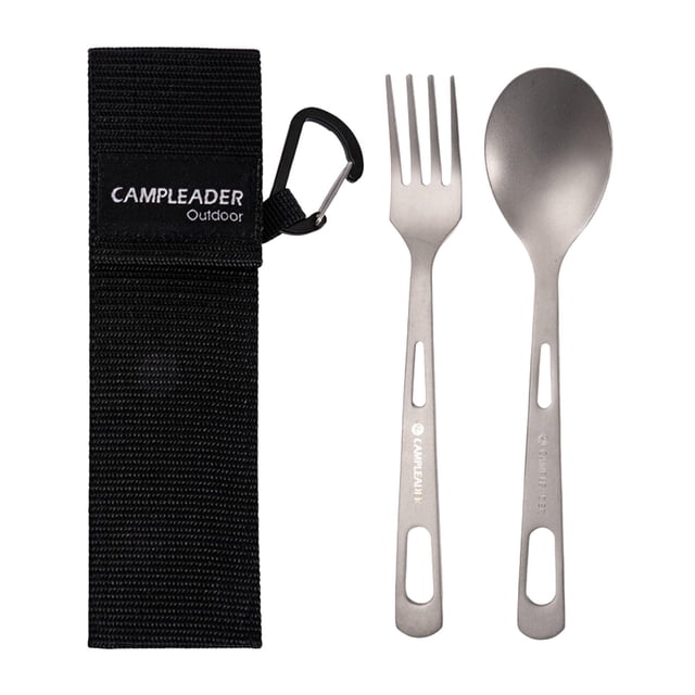 Vajilla de camping con bolsa de transporte, utensilios de camping de mango largo para viajes Tenedor Cuchara Cola cuchara de mango largo