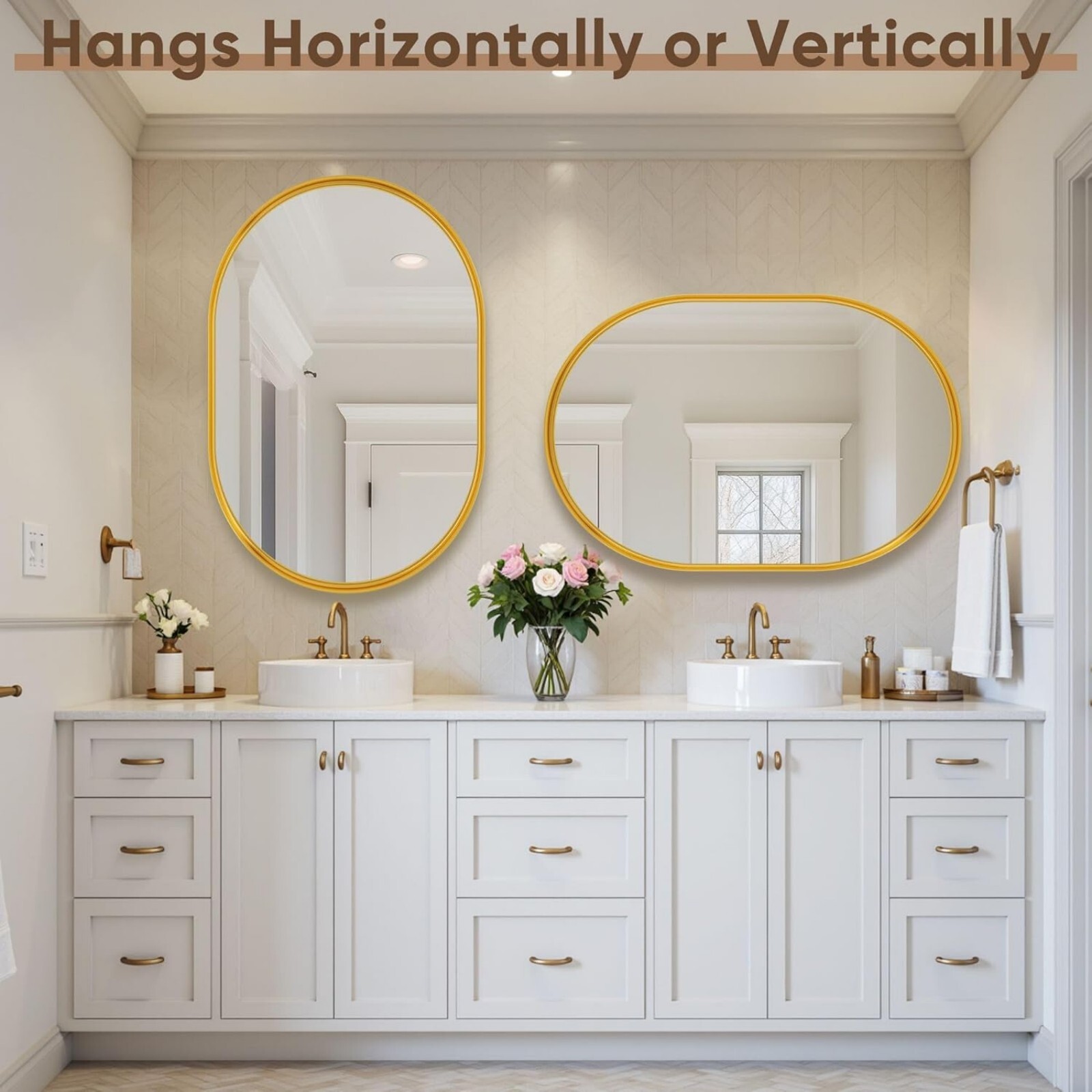 BEAUTYPEAK 22"x38" Oval Bathroom Wall Mirror with Deep Frame,Gold