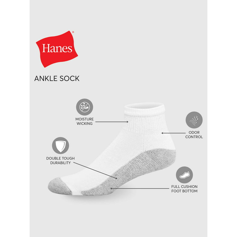 Hanes Men's Double Tough Big & Tall Ankle Socks, 12-Pack 