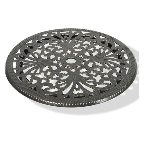 Outdoor 24" Lazy Susan Turntable for Table, All Weather Cast Aluminum Round Serving Plate Rotating Tray with 1.9" Umbrella Hole, Silent & Smooth Spin, Dark Bronze