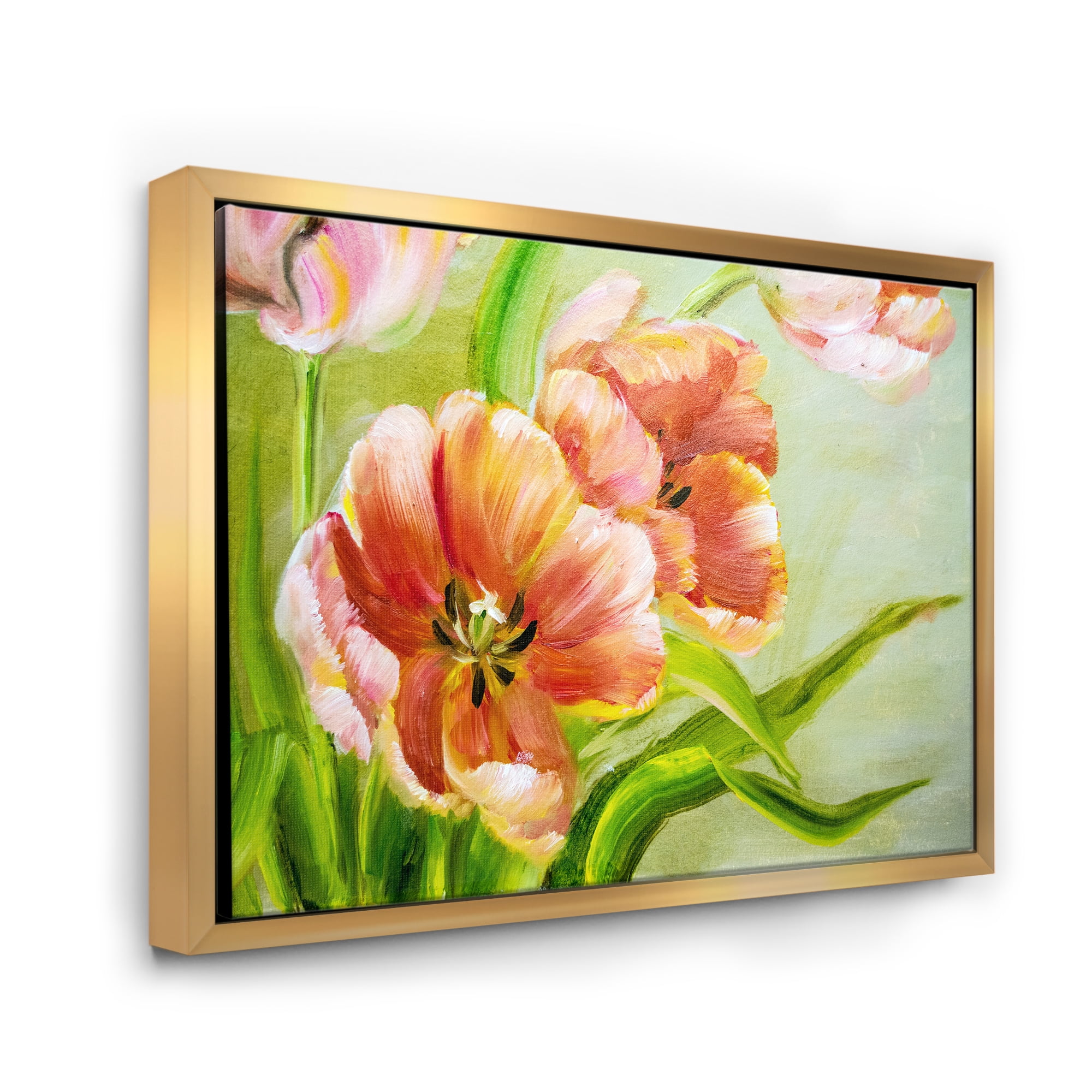 Designart 'Ancient Red Tulips Flowers II' Traditional Framed Canvas Wall Art Print