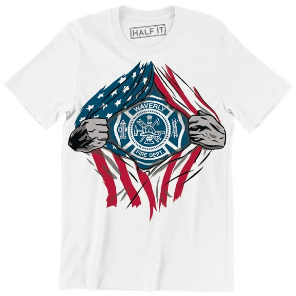 American Patterned Exposing The Fireman Logo Firefighter Men's T-Shirt