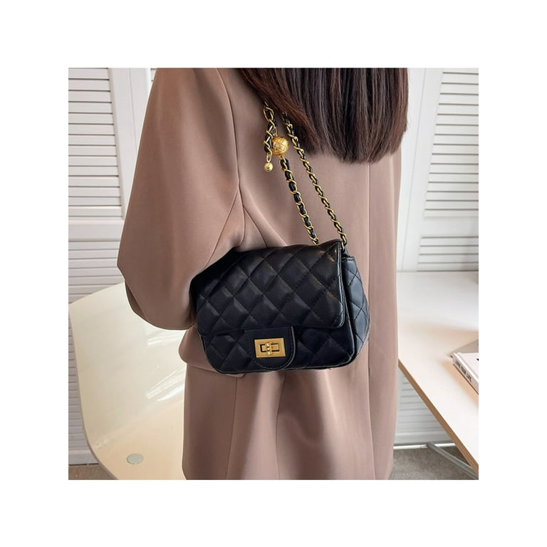 Innerwin Ladies Crossbody Bags Designer Handbag Multi Pocket Quilted  Shoulder Bag Zipper Women Fashion Chain Classic Flap Black 
