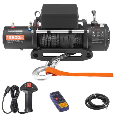 KFFKFF Electric Winch, 13500 lbs Capacity, 12V DC with 3/8 in x 85 ft Synthetic Rope, Wireless & Wired Remote, IP55 Waterproof for Off-Road, SUV, Jeep, Trailer, and Boat Towing