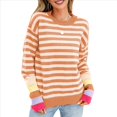 thumbnail image 2 of Suéter Informal de Cuello Redondo y Larga para Mujer, Jersey de Punto A Rayas A . Albaricoque M, 2 of 10