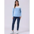thumbnail image 3 of DARING DIVA Women's Color Block Striped Knit Top Long Sleeves T-Shirt XS Dark Light Blue, 3 of 6