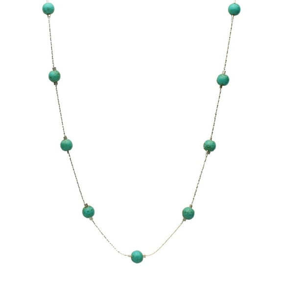 Simulated Turquoise Stone Illusion Station Sterling Silver Chain Necklace, 16"