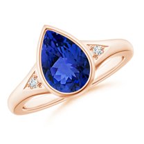 ANGARA Natural Bezel-Set Pear-Shaped 1.95 ct Tanzanite Ring with Diamonds in 14K Rose Gold for Women (Size-10x7mm) | December Birthstone, Anniversary, Jewelry Gift for Women | Natural Tanzanite Ring