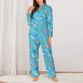 thumbnail image 2 of Fuzoiu Different Color Fishing Bait Print Women's Long-Sleeved Pajama,Lounge Button Down Nightwear,Womens Notch Collar Pajama Set-Large, 2 of 7