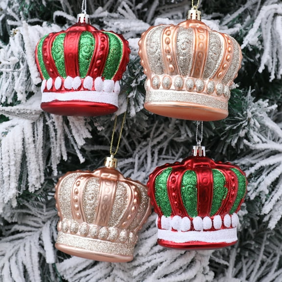 tasrioml 2 Pcs Christmas Crown Ornaments Vintage Style Plastic Red Green/Goldem Royal Crown Ornament for Xmas Tree Window Shop Home Holiday Decor
