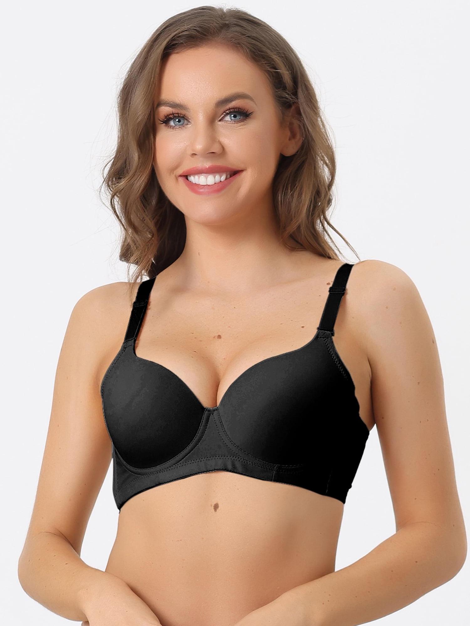 Unique Bargains Women's Underwire Bra Detachable Adjustable Straps Bralette Black B 38