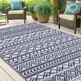 thumbnail image 5 of Smiry Outdoor Rugs 4x6, Waterproof Plastic Straw Geometric Indoor Outdoor Mat for Patio, RV Camping, Deck,Porch, Navy Blue and White, 5 of 7
