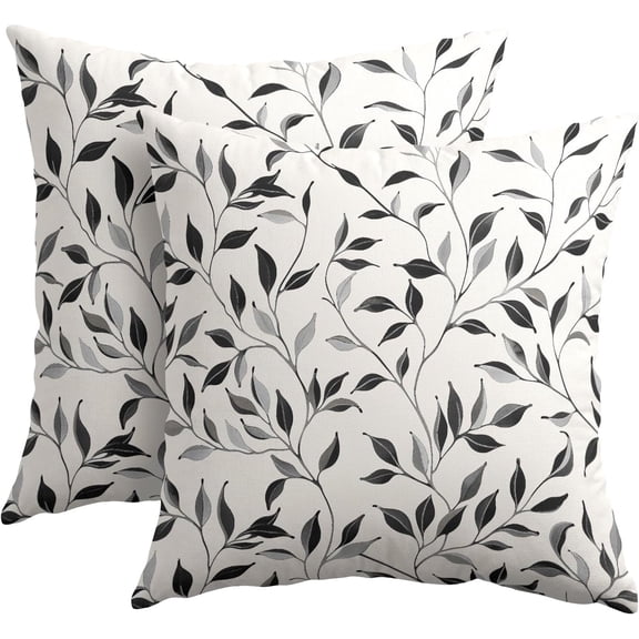 Black Gray Leaf Pillow Covers 20x20 Inch Set of 2 Neutral Leaves and Branch Outdoor Decorative Throw Pillows Rustic Farmhouse Pillowcases Cushion Covers for Couch Home Decor
