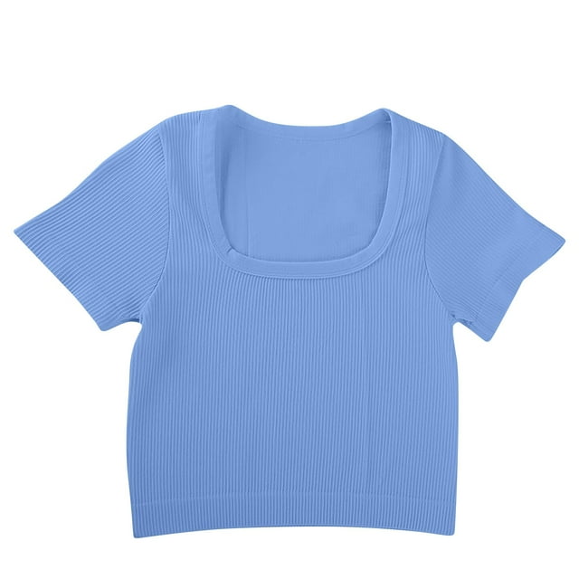 Blouses for Women Ribbed Short Sleeve Loose Tunic Top