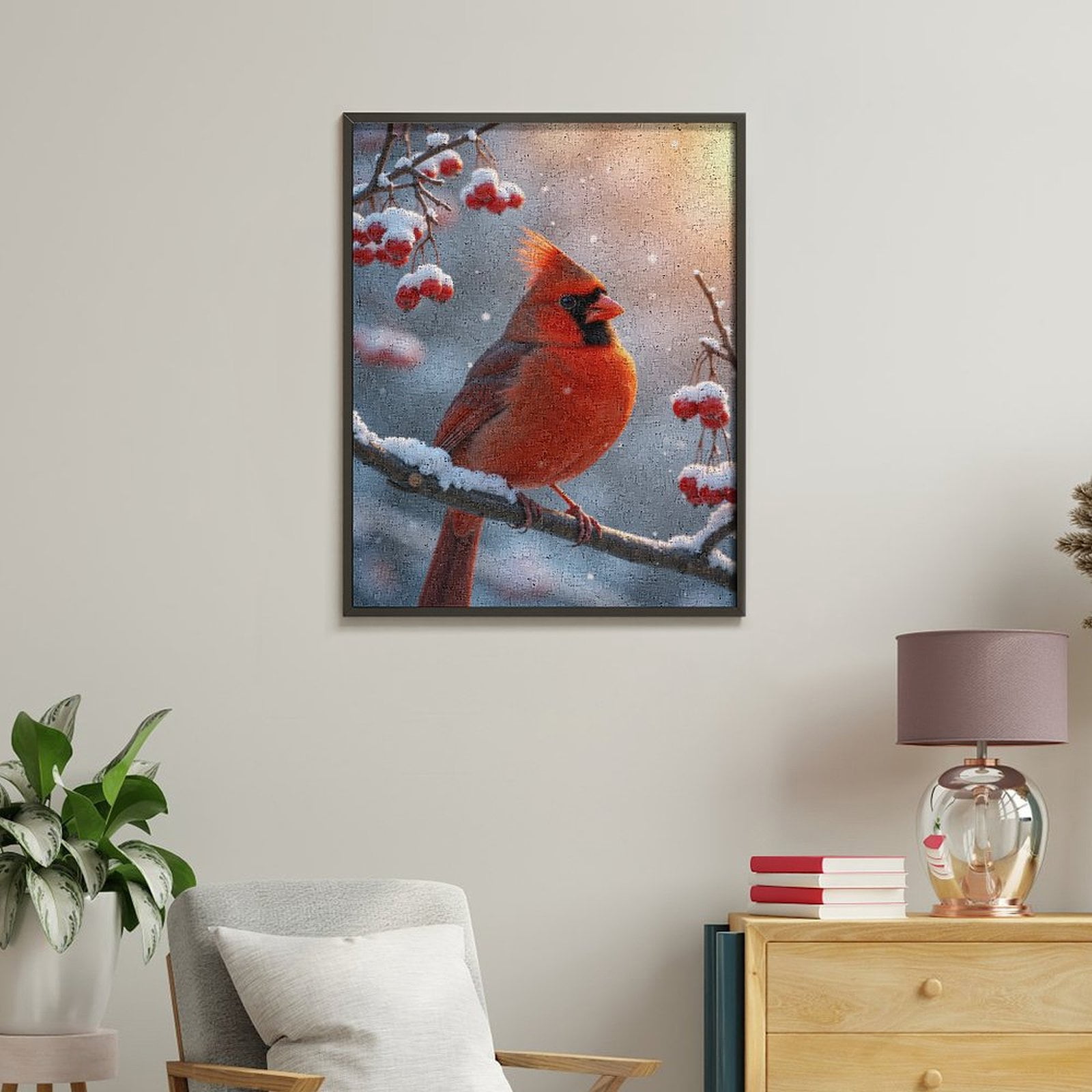 Paint by Numbers Kit for Adults, Winter Cardinal Perched Snowy Branch Paint by Numbers, Easy Paint by Numbers Kit for Adults Beginner, DIY Adult Paint by Number Kits on Canvas, Home Decor