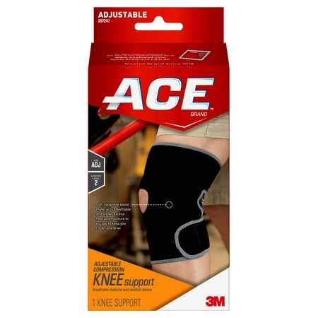 ACE Knee Support, Adjustable, Black/Gray, 1/pack