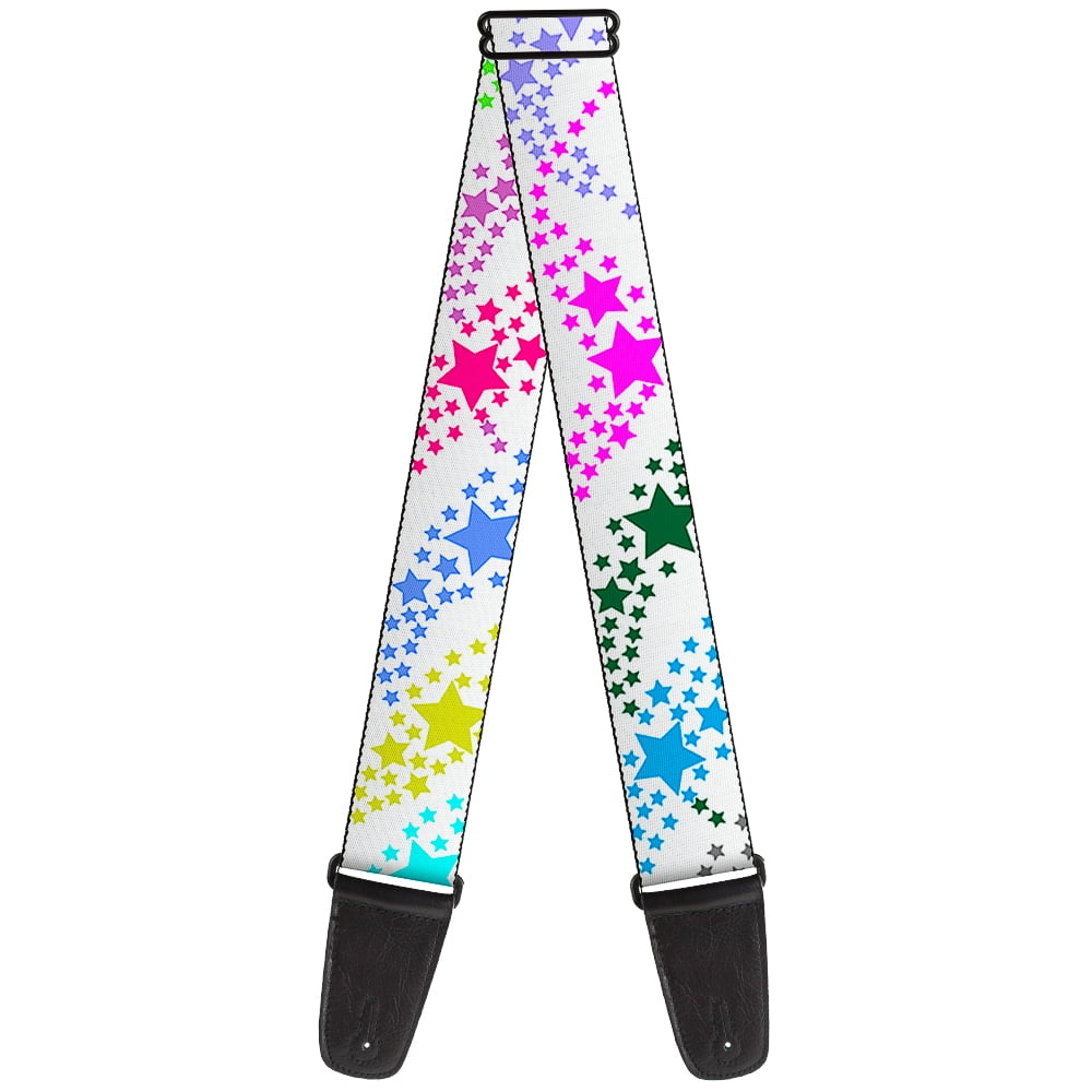 Buckle-Down Guitar Strap, Falling Stars White Multi Color, 2 Inches Wide