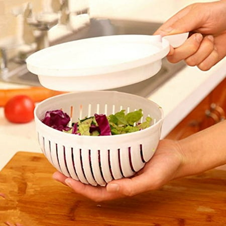 Pearl Covered Vegetable Bowl - Jeobest 1PC Salad Maker Cutter Bowl - Salad Bowl Cutter Chopper - Salad Cutter Bowl Vegetable Cutter Bowl - Salad Maker Cutter Bowl Speed Quick Chop Vegetable Cutter Fruit Slicer White MZ