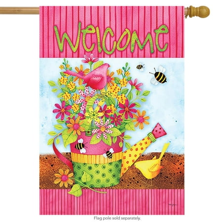 - Floral Welcome Spring House Flag Watering Can Bees Flowers 28