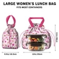 thumbnail image 5 of Pink Football and Flowers Pattern Drawstring Lunch Bag Women - Drawstring Lunch Bag Insulated for Work Office - Stain-Resistant Large Lunchbags for Women with Multi-Pockets, 5 of 6