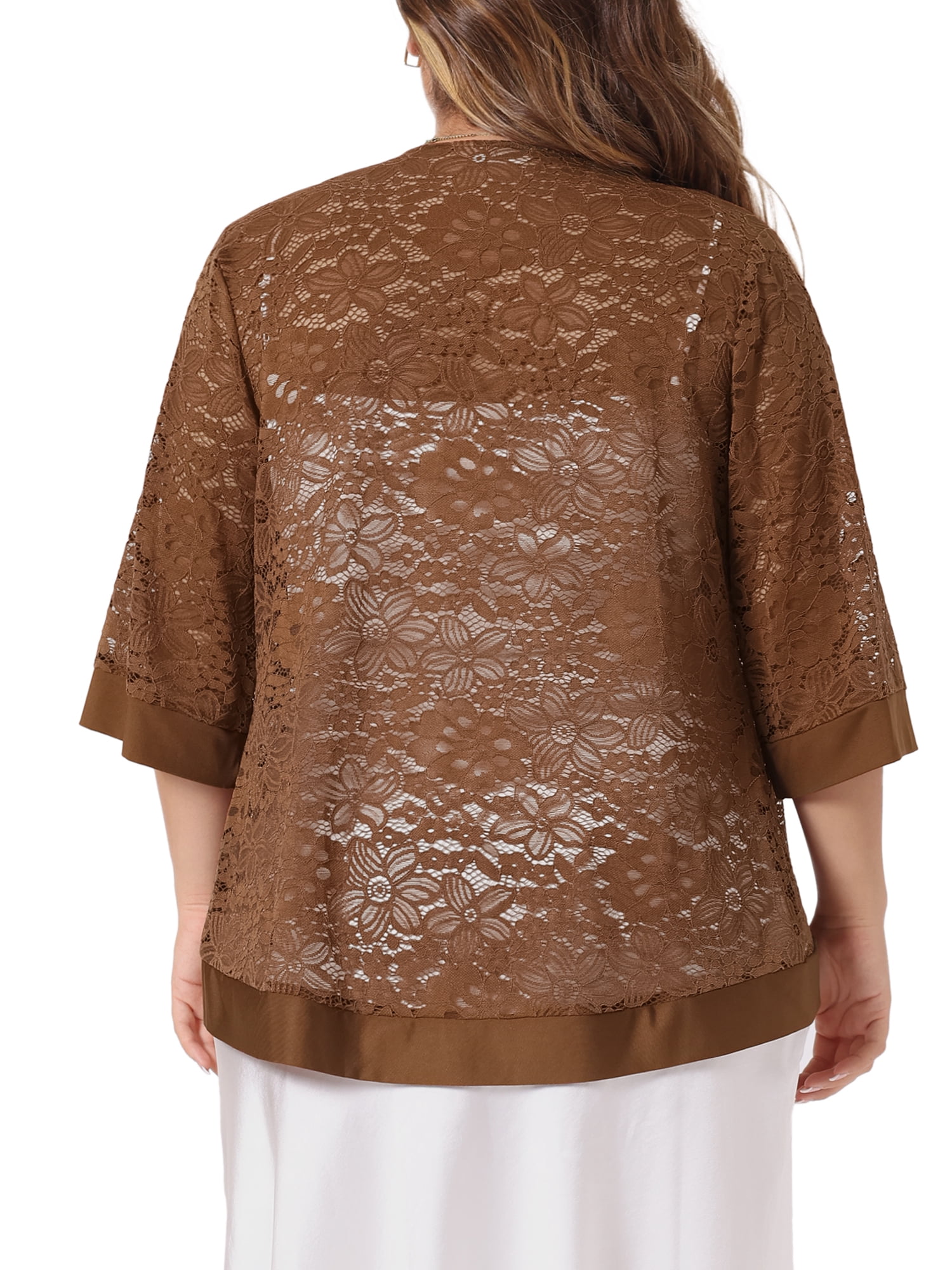 DARING DIVA Plus Size Bolero Outfits Lace Panel Sheer Cardigans 3X Brown