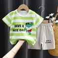 thumbnail image 2 of ibiyuan Boys Clothes Size 8 Boys 4-16 Short Sleeve and Shorts Set Funny Graphic Round Neck T-Shirt Letter Print Shorts 2-Piece,5-6 Years,Light Green, 2 of 7