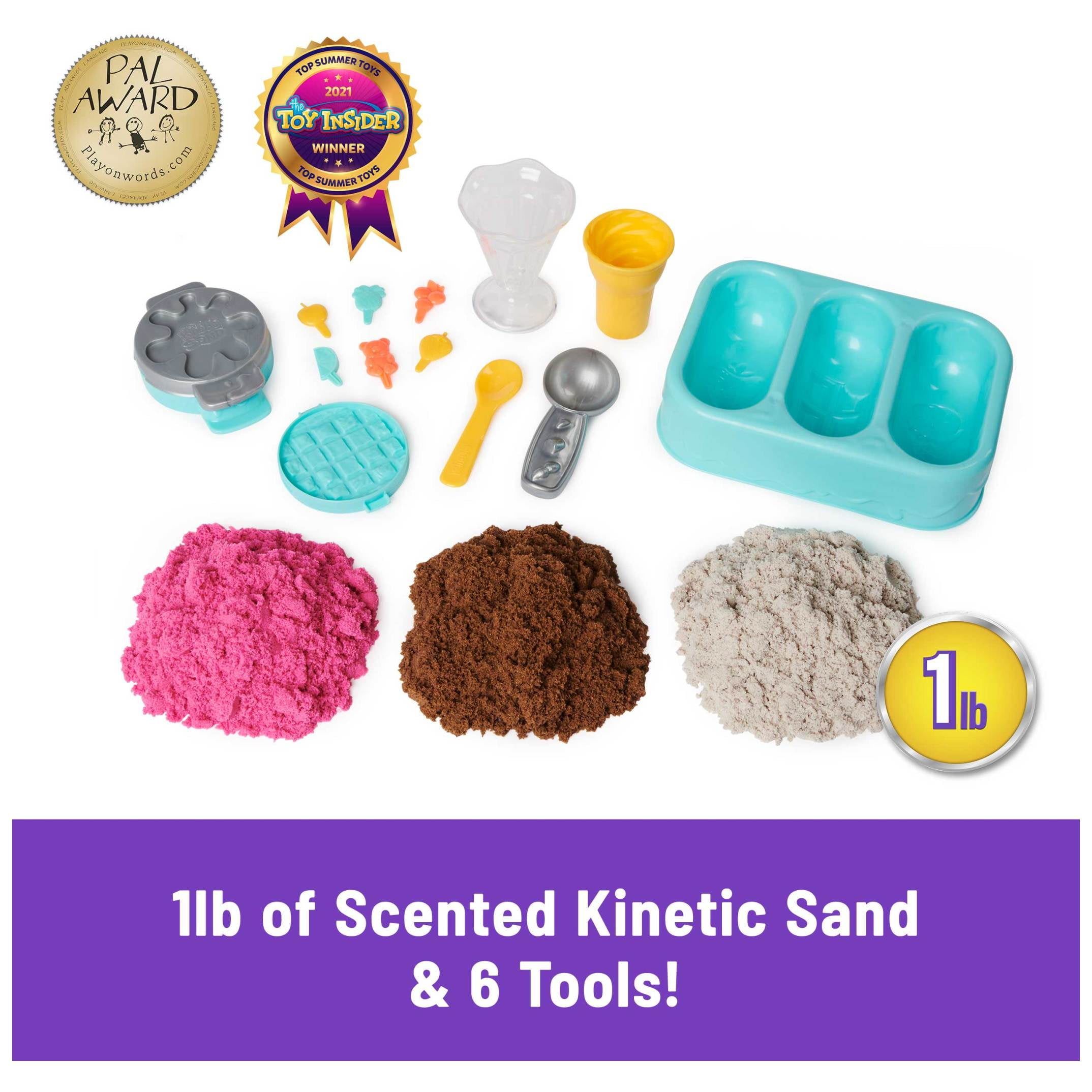 Kinetic Sand Scents, Ice Cream Treats Playset, Easter Basket Stuffers, Includes 3 Scented Colors of Moldable Play Sand & 6 Tools, Sensory Toys for Kids