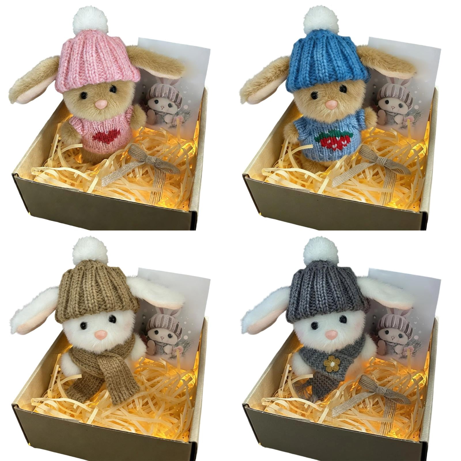 4PC Handmade Mini Bunny Hug Cute Easter Gift with Card, 2026 New Soft Plush Rabbit Mini Bunny Hugs in Box, Easter Basket Bunny Stuffer, Easters Basket Essentials Gifts