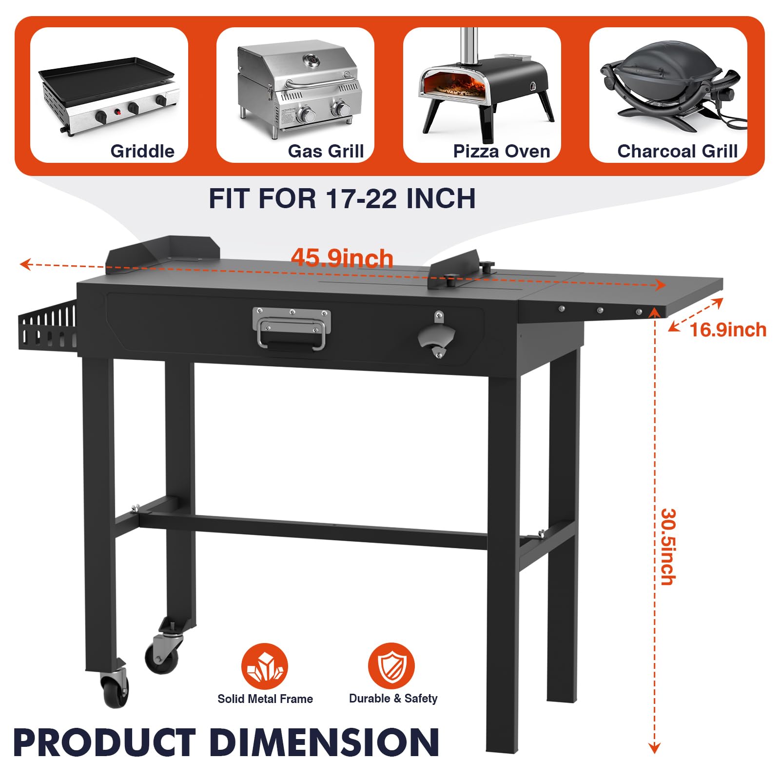 Frizi Heavy-Duty Camping Table with Wheels - Non-Folding, Locking Wheels, 300 lbs Capacity